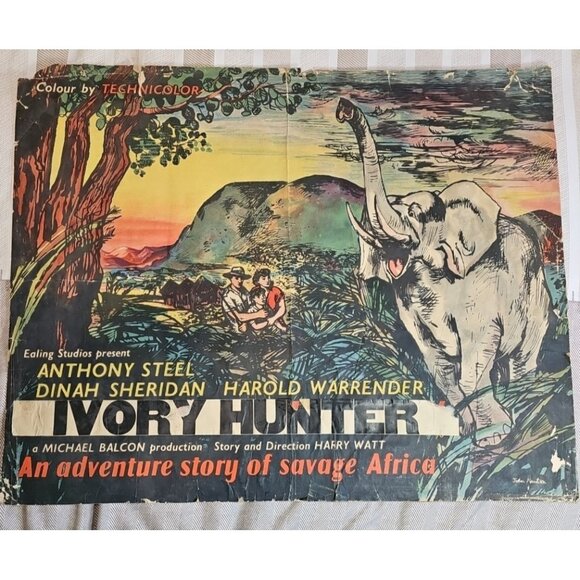 1952 Ivory Hunter Where No Vultures Fly Poster Rare with Name Change England UK - Picture 1 of 14